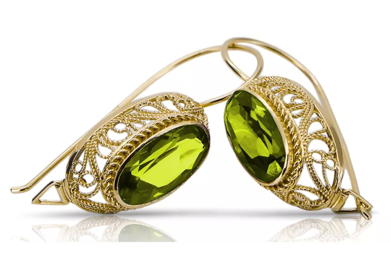 Estilo vintage Pendientes Peridoto amarillo Oro amarillo de 14 quilates vec023y